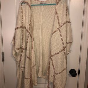 Cream and Pink Open Cardigan with Fringe